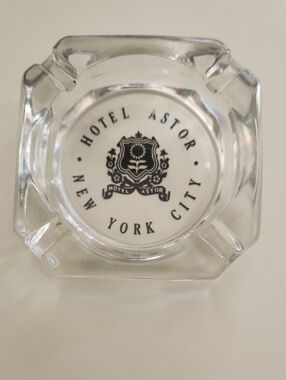 Hotel Astor New York City Glass Ashtray - Clear with Black Logo